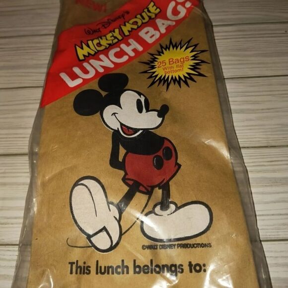 Walt Disney's Vintage Mickey Mouse Lunch Bags Brown Flat Bottom Open Packaging - Picture 4 of 9